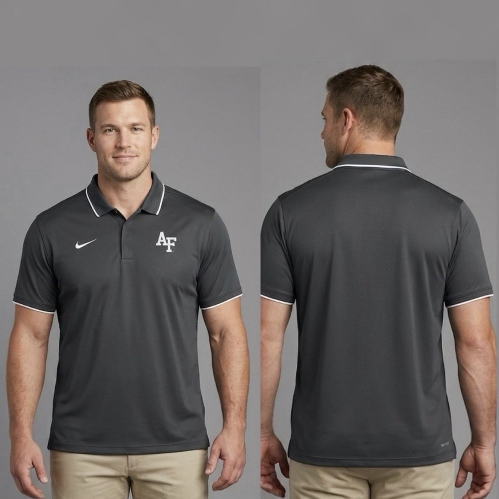 Nike Air Force Falcons Polo Shirt‎ Men 2XL Gray Dri-Fit Golf Performance AF